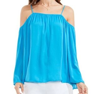 Vince Camuto Blue Cold Shoulder Long Sleeve Blouse